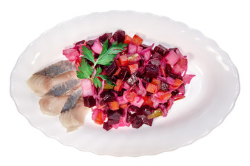 dish food from the restaurant. isolated background. view from above . side view