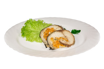 dish food from the restaurant. isolated background. view from above . side view