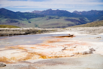Travertine terraces at Mammoth Hot Springs, Yellowstone National Park, Wyoming