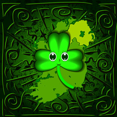St.Patrick 's Day. Thickets of foliage. Holiday. Clover trefoil. Ireland map. Magic symbols, curls, etc.