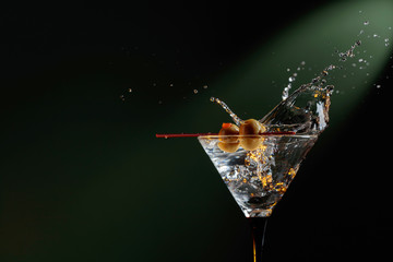 Dry martini with green olives. - obrazy, fototapety, plakaty