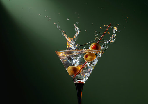 Dry Martini With Green Olives.