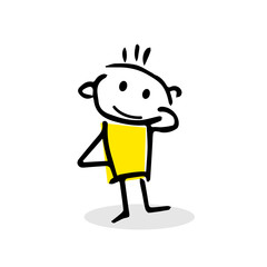 Stick figure thinking over something in vector flat style.