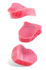 Tuna steak raw on a white background