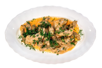 dish food from the restaurant. isolated background. view from above . side view