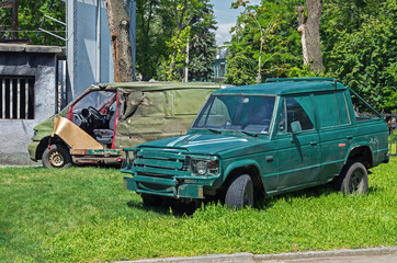 Battered military cars