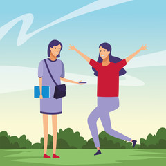 girls cheerful conversation outdoors