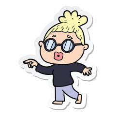 Obraz premium sticker of a cartoon woman wearing spectacles