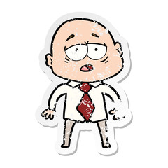 distressed sticker of a cartoon tired bald man in shirt and tie
