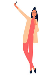 A girl taking selfie. Vector cartoon character
