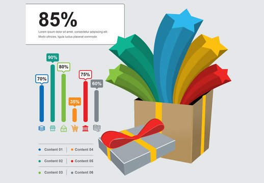 Infographic Layout with 3D Box and Star Illustrations