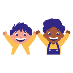 happy interracial boys celebrating