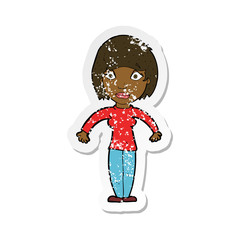 retro distressed sticker of a cartoon surprised woman