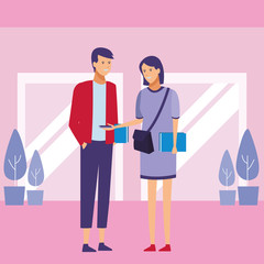 student outfit couple talk indoors