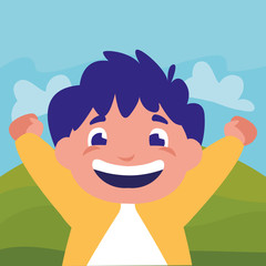 happy fat boy celebrating in the camp