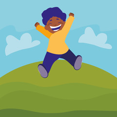 happy black boy celebrating in the camp