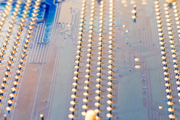 macro photography motherboard. shallow depth of field. network toning.