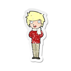 retro distressed sticker of a cartoon friendly man