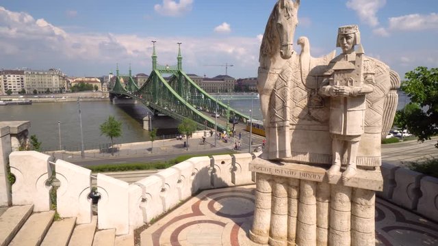Saint Stephan Monument Hill Gellert Liberty Bridge Cityscape Sunny Budapest Hungary