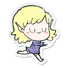 Obraz premium distressed sticker of a happy cartoon elf girl posing