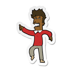 sticker of a cartoon frightened man pointing