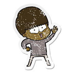 distressed sticker of a cartoon happy boy