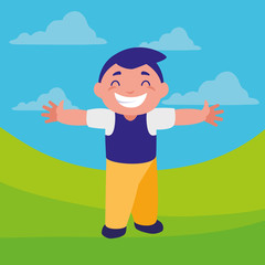 happy fat boy celebrating in the camp