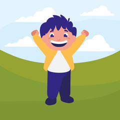 happy fat boy celebrating in the camp