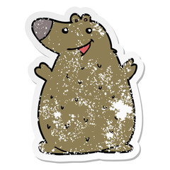 distressed sticker of a cartoon happy bear