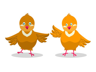 Two funny yellow chicken. Vector illustration.
