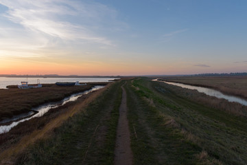 Beautiful sunset in Aldeburgh - looking inland, with the River Alde on the left