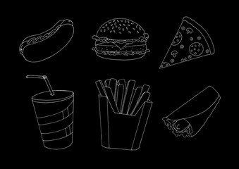 contour image of fast food and drink symbols