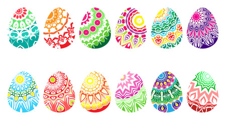 Set of different colored easter eggs. Vector