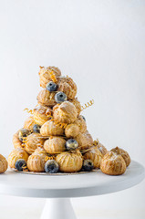 croquembouche closeup isolated on white background