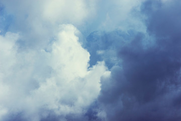 Dramatic clouds in the sky before a storm in the Dominican Republic. Amazing panorama of the sky. Panoramic background. Dark clouds.