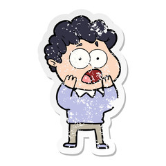 distressed sticker of a cartoon man gasping in surprise