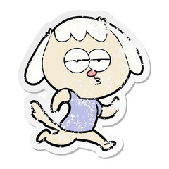 distressed sticker of a cartoon bored dog