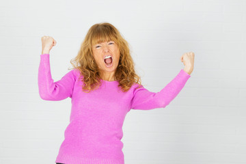 adult woman with pink jersey isolated in white background