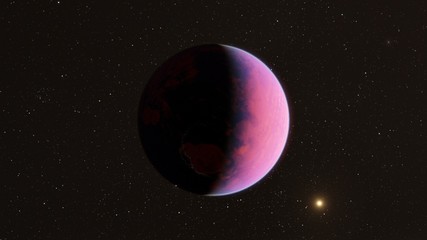 Fototapeta na wymiar Exoplanet 3D illustrationthe planet pink with blue on the background of the sun the milky way black sky (Elements of this image furnished by NASA)
