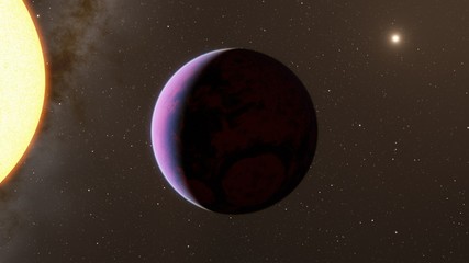 Exoplanet 3D illustrationthe planet pink with blue on the background of the sun the milky way black sky (Elements of this image furnished by NASA)