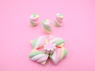 Colorful MARSHMALLOWS on Pink Background