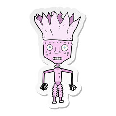 sticker of a funny cartoon robot wearing crown