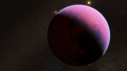 Obraz premium Exoplanet 3D illustrationthe planet pink with blue on the background of the sun the milky way black sky (Elements of this image furnished by NASA)