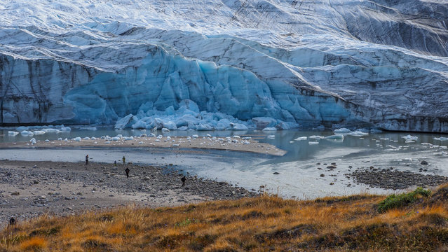 Arctic glacier melts into pools