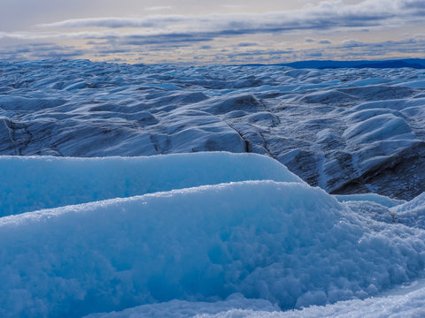 Walls of ice in arctic landscape