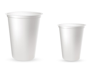 Realistic plastic packages for yogurt. 3d Vector.