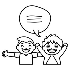 happy fat boys celebrating with speech bubble