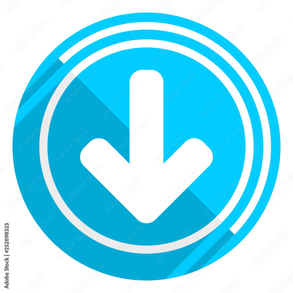 Poster download arrow flat design blue web icon, easy to edit vector illustration for webdesign and mobile 