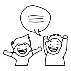 happy fat boys celebrating with speech bubble