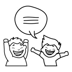 happy fat boys celebrating with speech bubble